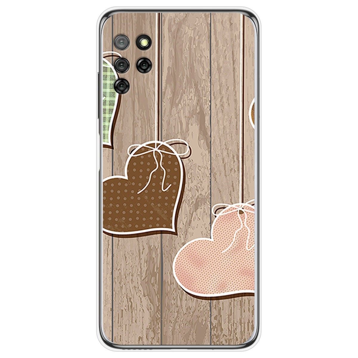 Funda Gel Tpu para Elephone E10 / E10 Pro diseño Corazones Madera Dibujos