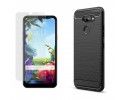 Pack 2 En 1 Funda Gel Tipo Carbono + Protector Cristal Templado para Lg K40S
