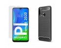 Pack 2 En 1 Funda Gel Tipo Carbono + Protector Cristal Templado para Huawei P Smart 2020