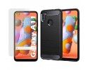 Pack 2 En 1 Funda Gel Tipo Carbono + Protector Cristal Templado para Samsung Galaxy A11 / M11