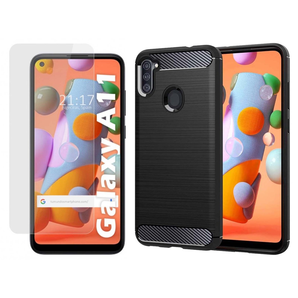 Pack 2 En 1 Funda Gel Tipo Carbono + Protector Cristal Templado para Samsung Galaxy A11 / M11