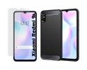 Pack 2 En 1 Funda Gel Tipo Carbono + Protector Cristal Templado para Xiaomi Redmi 9A / 9AT