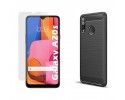 Pack 2 En 1 Funda Gel Tipo Carbono + Protector Cristal Templado para Samsung Galaxy A20s