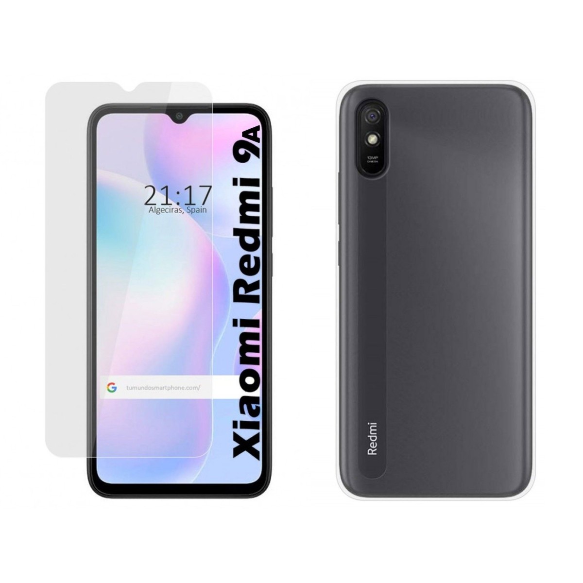 Pack 2 En 1 Funda Gel Transparente + Protector Cristal Templado para Xiaomi Redmi 9A / 9AT