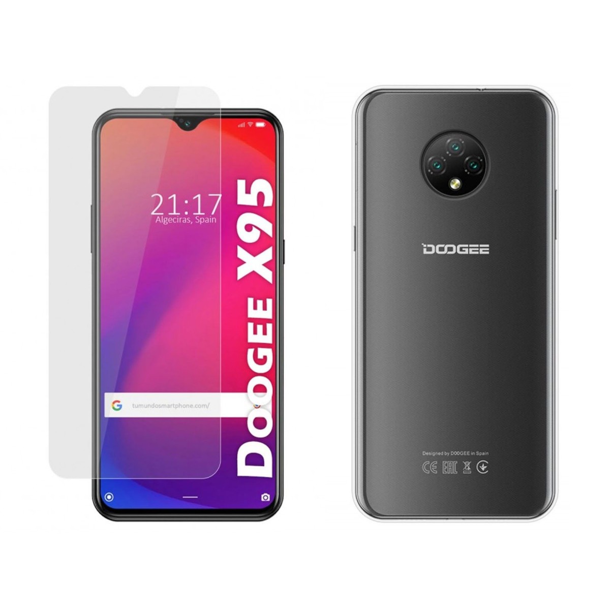 Pack 2 En 1 Funda Gel Transparente + Protector Cristal Templado para Doogee X95