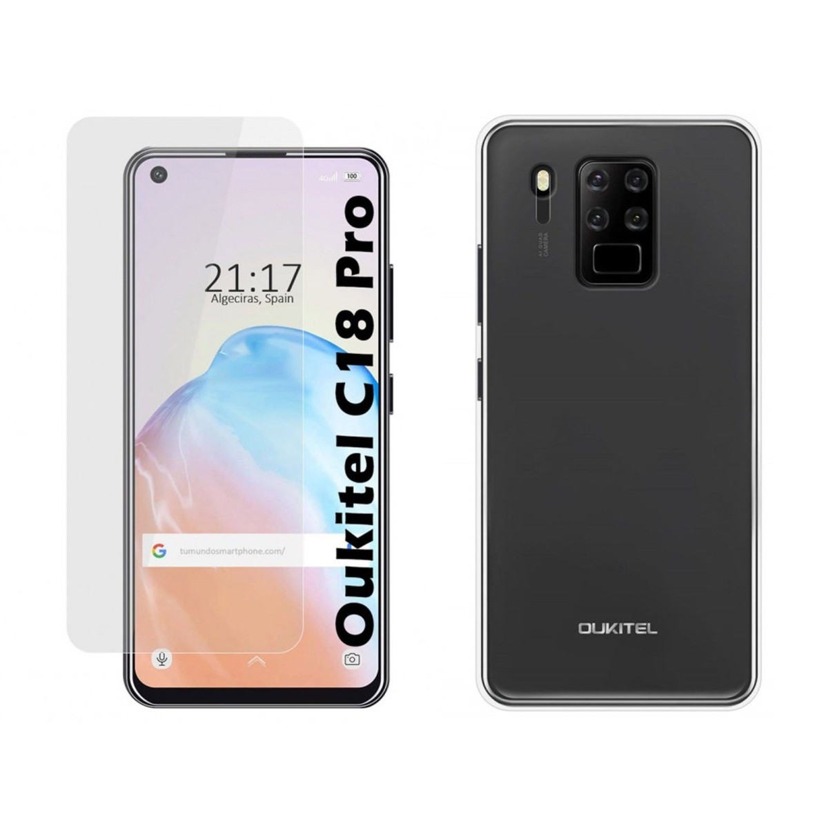 Pack 2 En 1 Funda Gel Transparente + Protector Cristal Templado para Oukitel C18 Pro