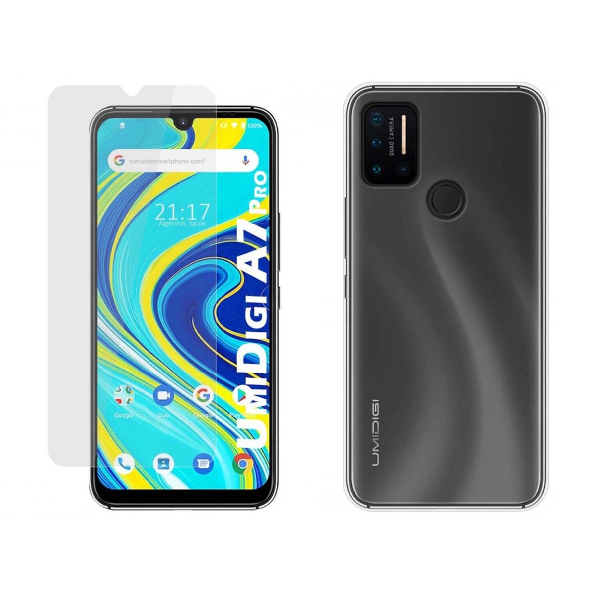 Pack 2 En 1 Funda Gel Transparente + Protector Cristal Templado para Umidigi A7 Pro