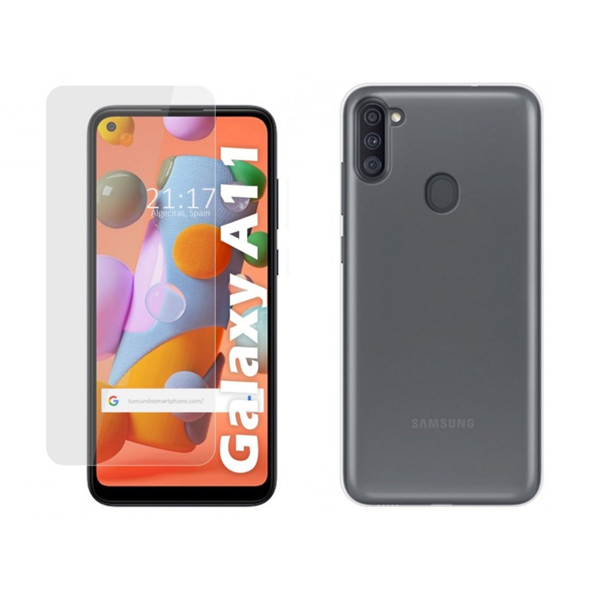 Pack 2 En 1 Funda Gel Transparente + Protector Cristal Templado para Samsung Galaxy A11 / M11
