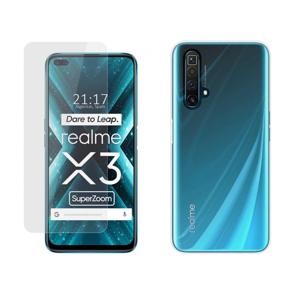 Pack 2 En 1 Funda Gel Transparente + Protector Cristal Templado para Realme X3 SuperZoom / X50 5G