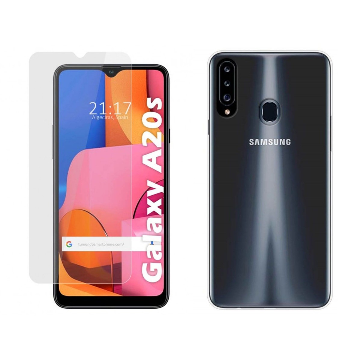 Pack 2 En 1 Funda Gel Transparente + Protector Cristal Templado para Samsung Galaxy A20s