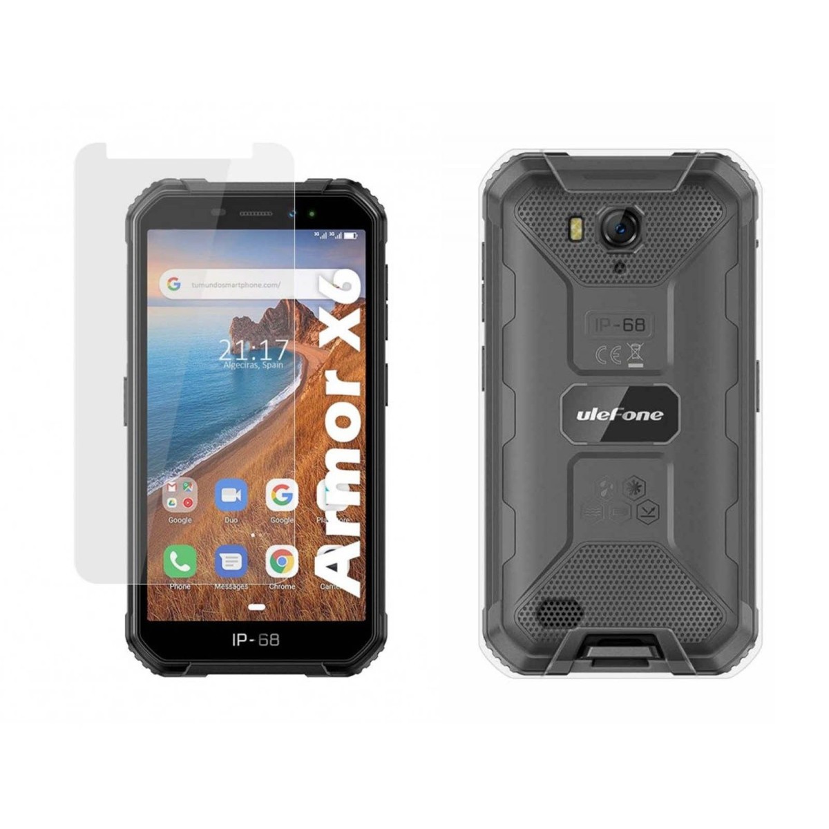Pack 2 En 1 Funda Gel Transparente + Protector Cristal Templado para Ulefone Armor X6