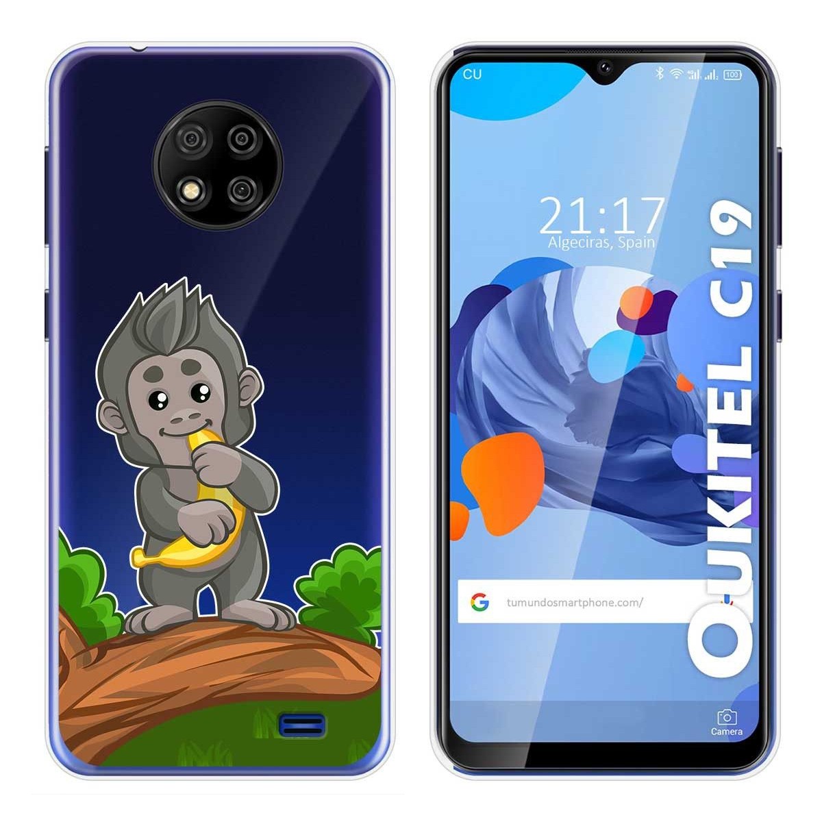 Funda Gel Transparente para Oukitel C19 diseño Mono Dibujos