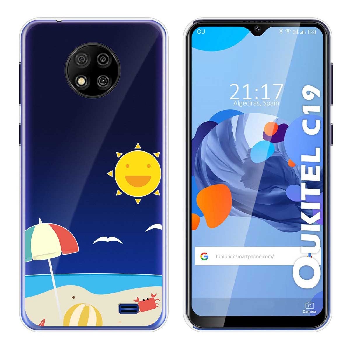 Funda Gel Transparente para Oukitel C19 diseño Playa Dibujos