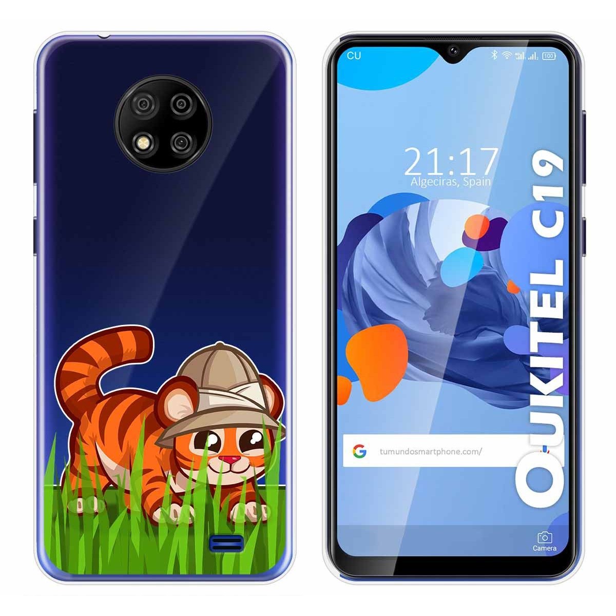 Funda Gel Transparente para Oukitel C19 diseño Tigre Dibujos
