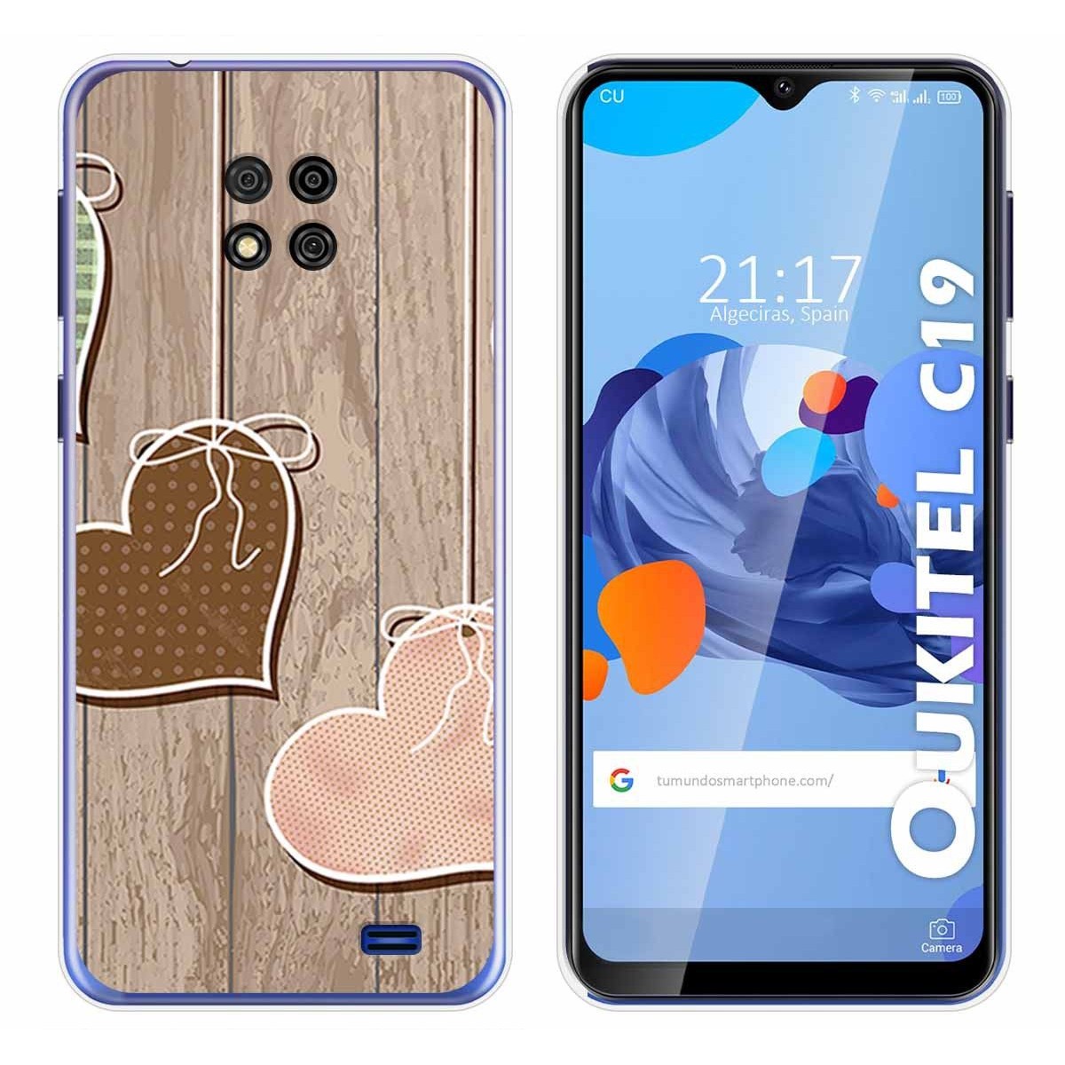 Funda Gel Tpu para Oukitel C19 diseño Corazones Madera Dibujos