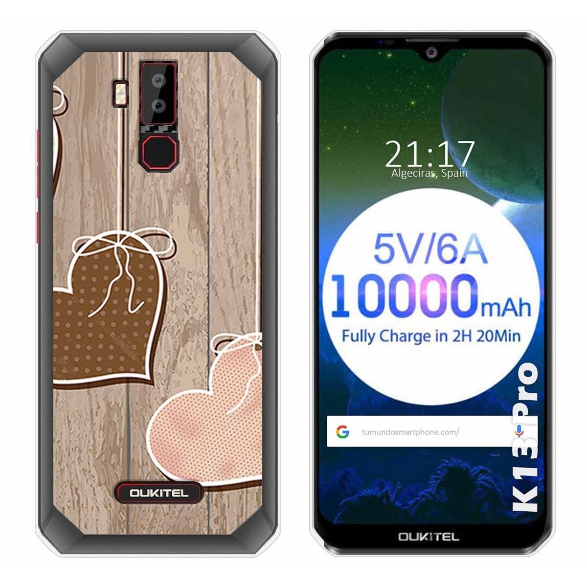 Funda Gel Tpu para Oukitel K13 Pro diseño Corazones Madera Dibujos