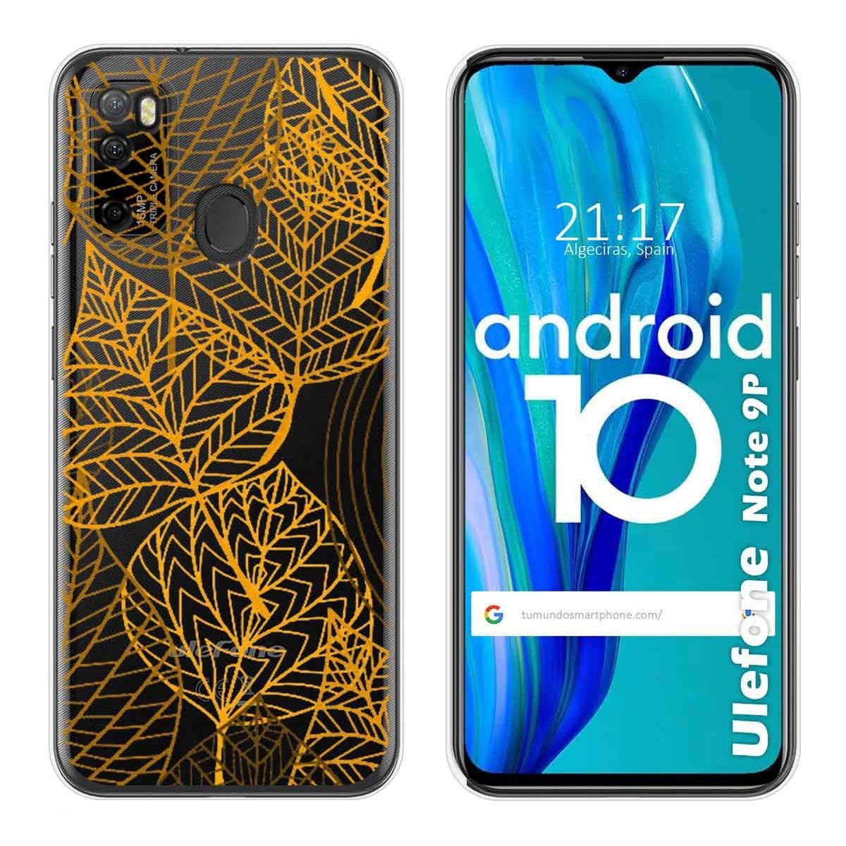 Funda Gel Transparente para Ulefone Armor Note 9P diseño Hojas Dibujos