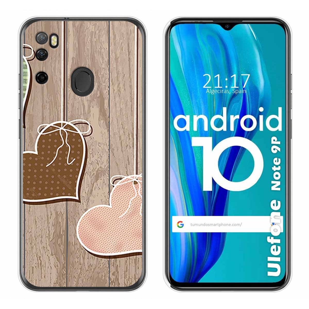 Funda Gel Tpu para Ulefone Armor Note 9P diseño Corazones Madera Dibujos