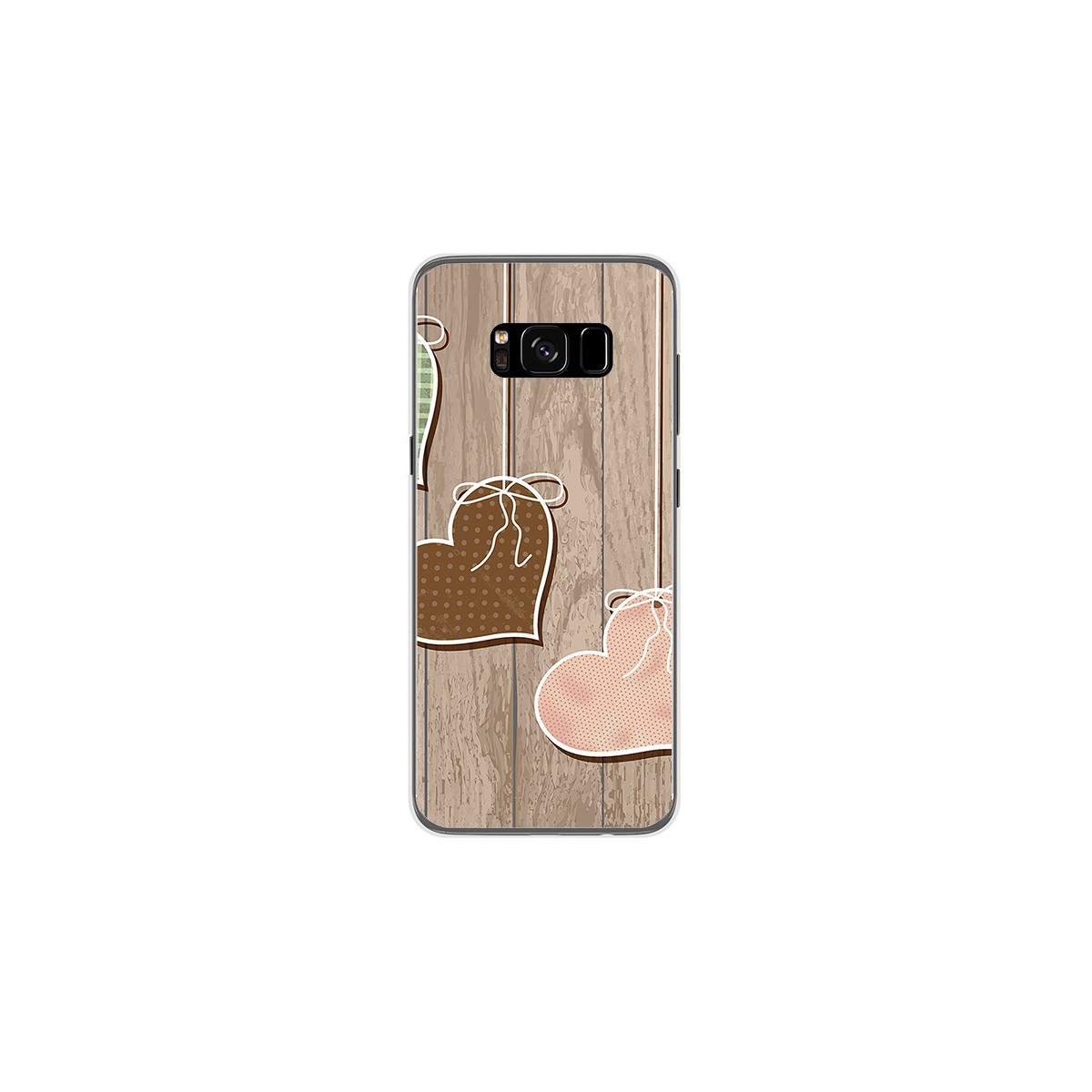 Funda Gel Tpu para Samsung Galaxy S8 Diseño Corazones Madera Dibujos