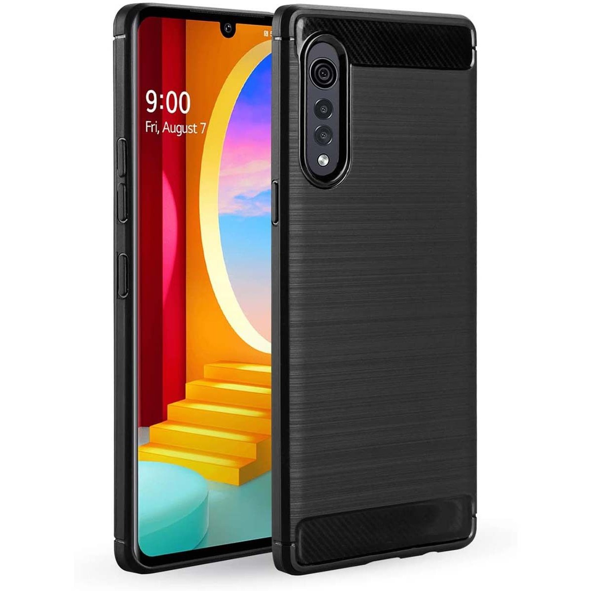 Funda Gel Tpu Tipo Carbon Negra para Lg Velvet 5G