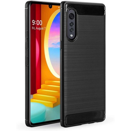 Funda Gel Tpu Tipo Carbon Negra para Lg Velvet 5G