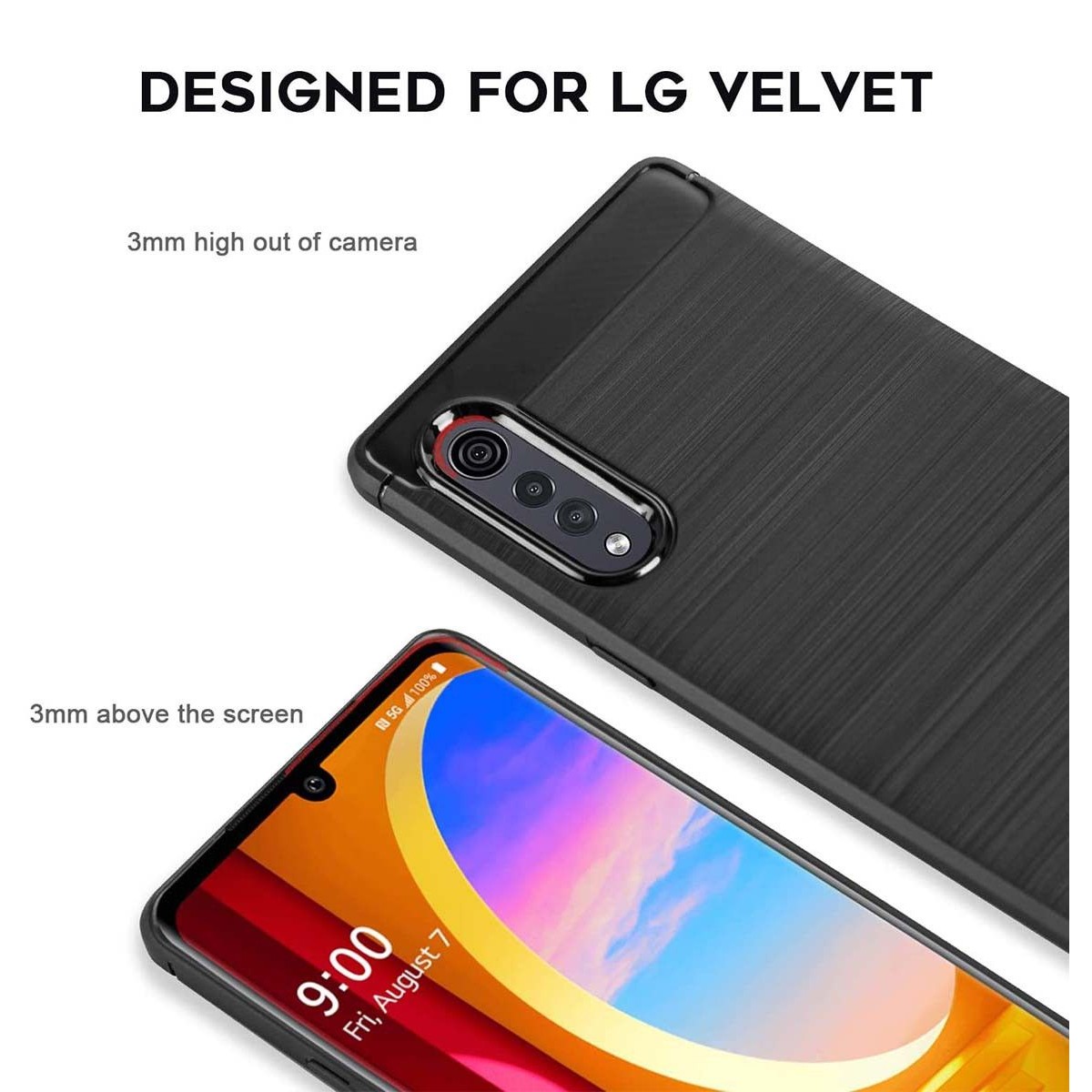 Funda Gel Tpu Tipo Carbon Negra para Lg Velvet 5G