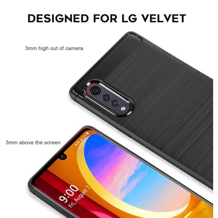 Funda Gel Tpu Tipo Carbon Negra para Lg Velvet 5G