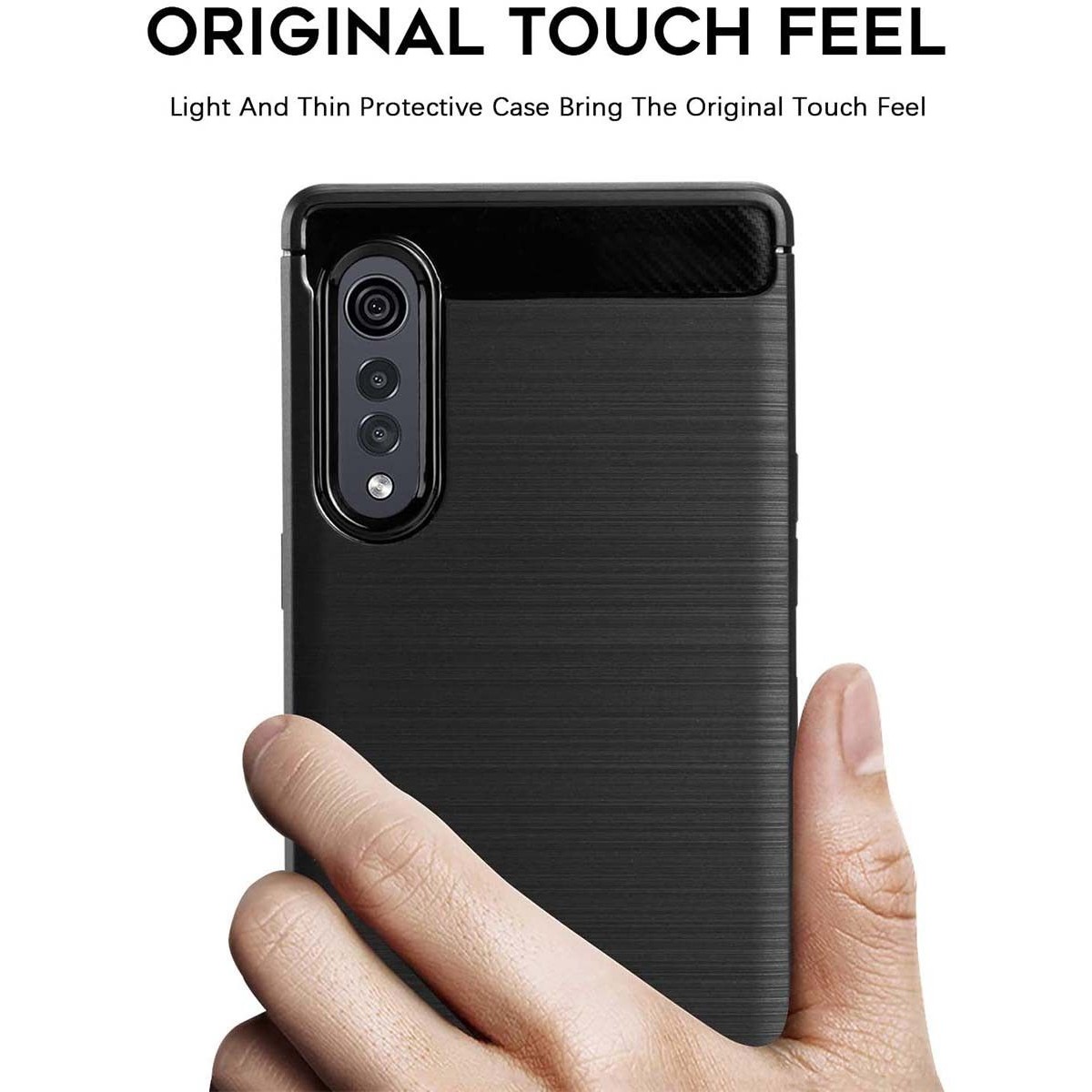 Funda Gel Tpu Tipo Carbon Negra para Lg Velvet 5G