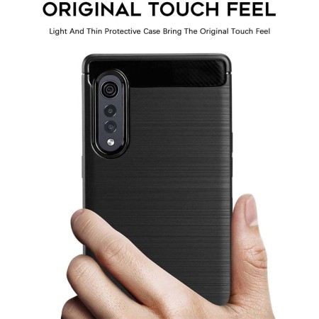 Funda Gel Tpu Tipo Carbon Negra para Lg Velvet 5G