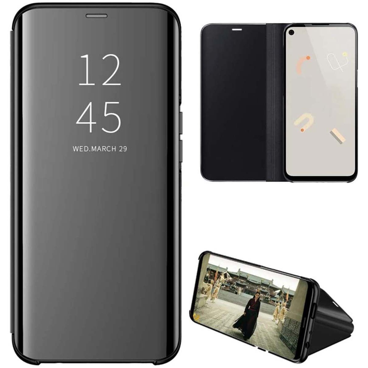 Funda Flip Cover Clear View para Google Pixel 4a color Negra