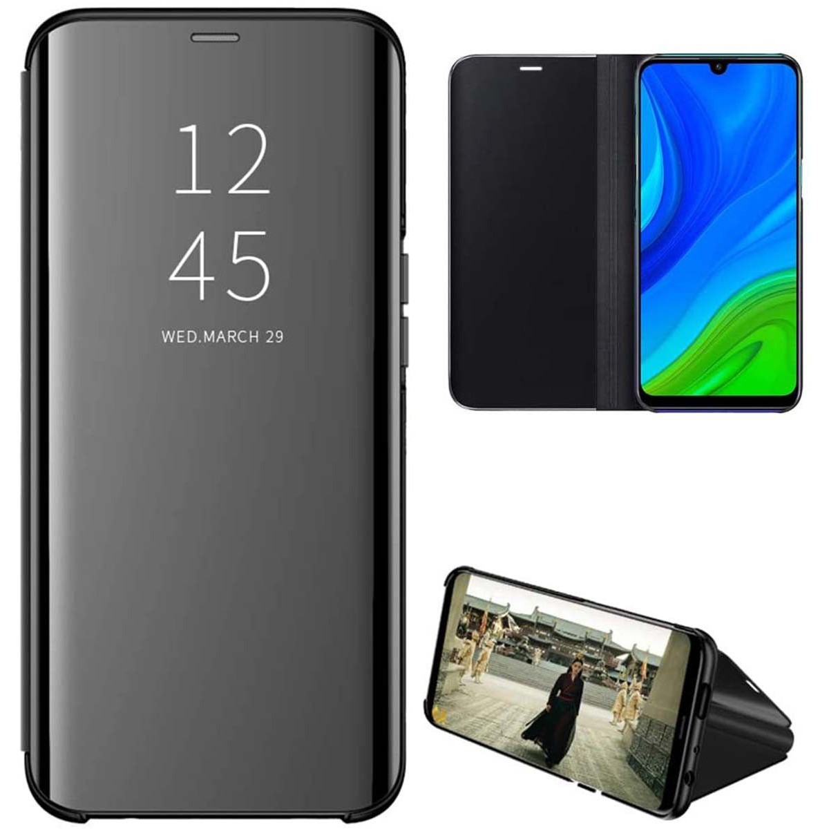 Funda Flip Cover Clear View para Huawei P Smart 2020 color Negra