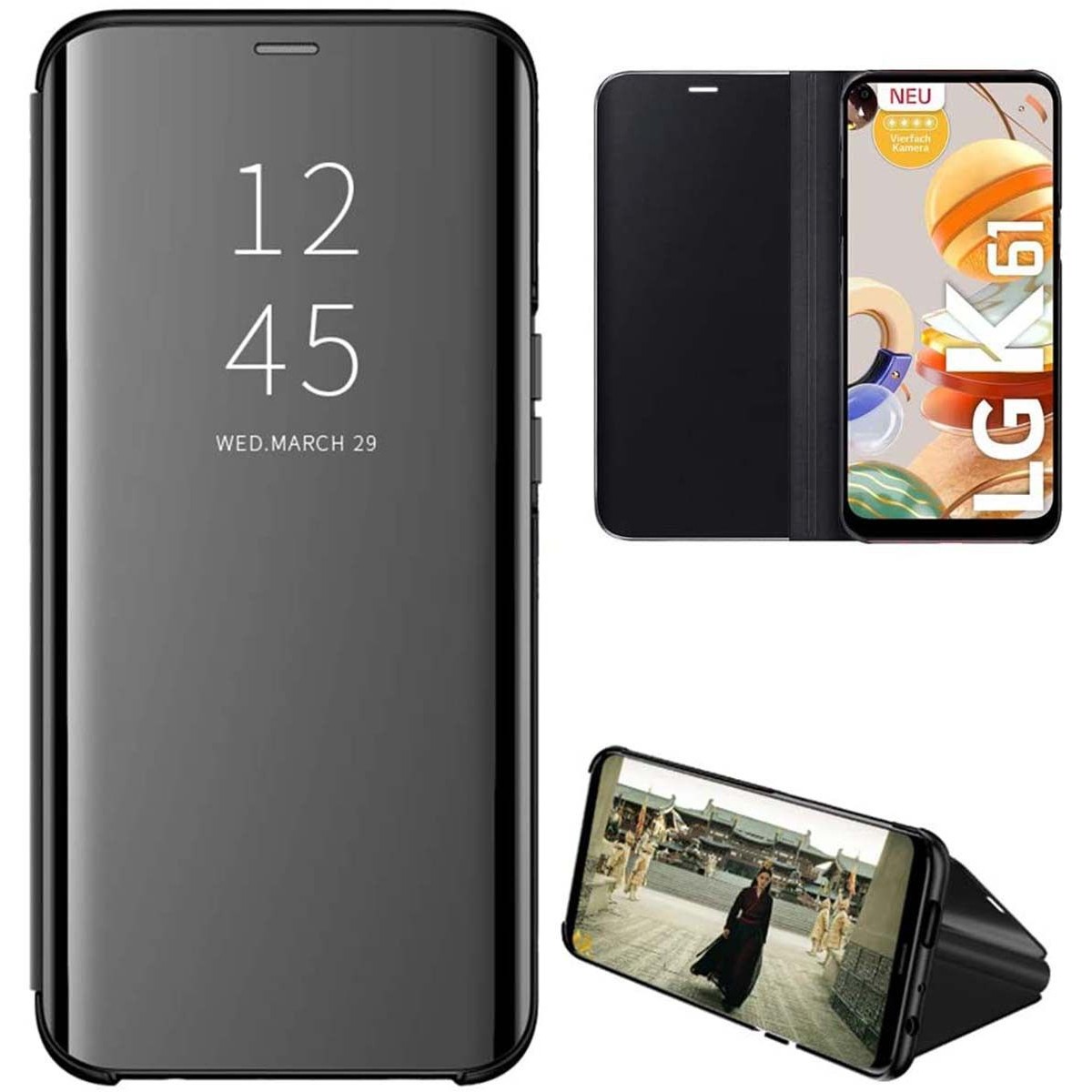 Funda Flip Cover Clear View para Lg K61 color Negra