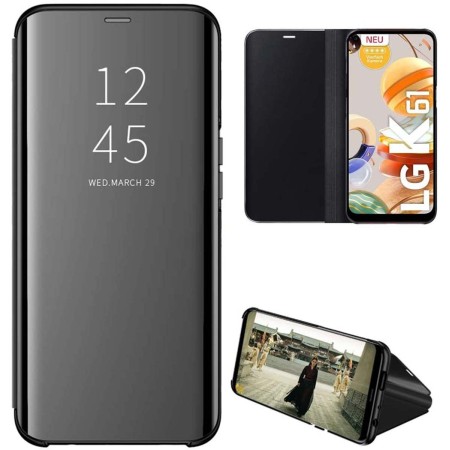 Funda Flip Cover Clear View para Lg K61 color Negra