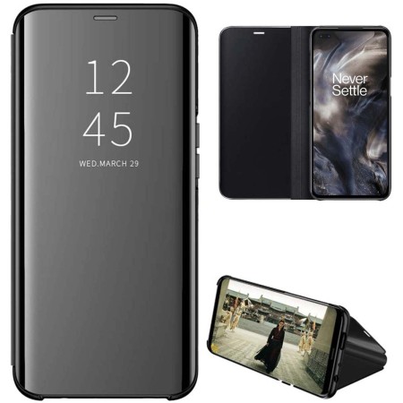 Funda Flip Cover Clear View para OnePlus Nord color Negra