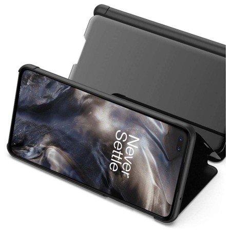 Funda Flip Cover Clear View para OnePlus Nord color Negra