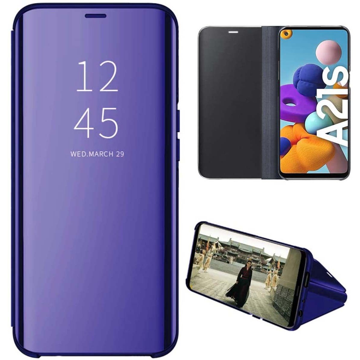 Funda Flip Cover Clear View para Samsung Galaxy A21s color Azul