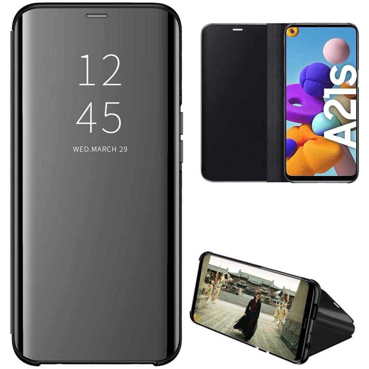 Funda Flip Cover Clear View para Samsung Galaxy A21s color Negra