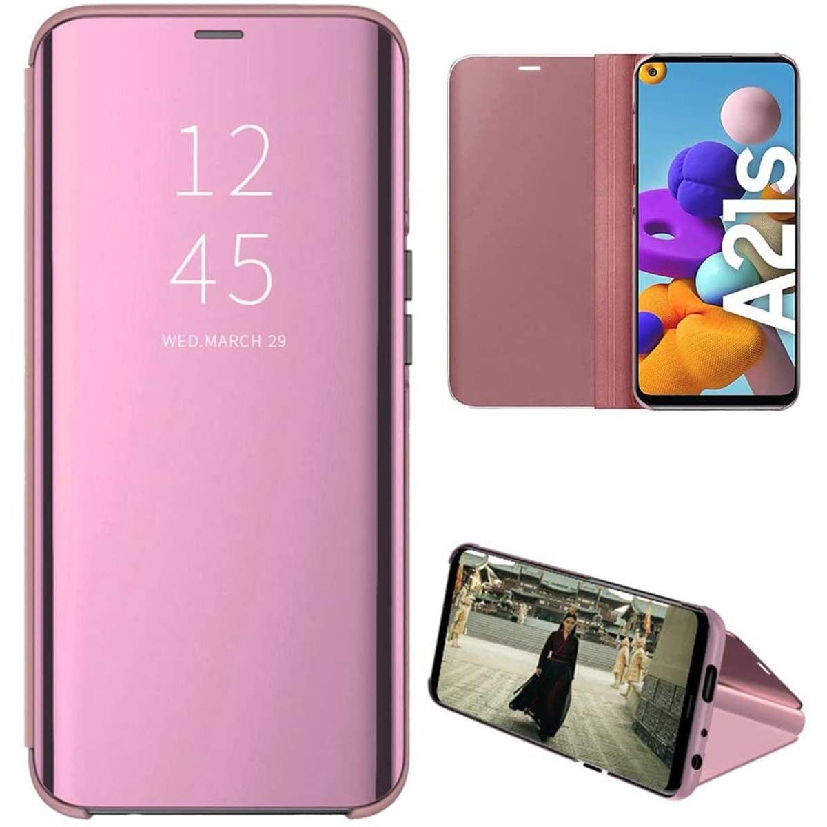 Funda Flip Cover Clear View para Samsung Galaxy A21s color Rosa
