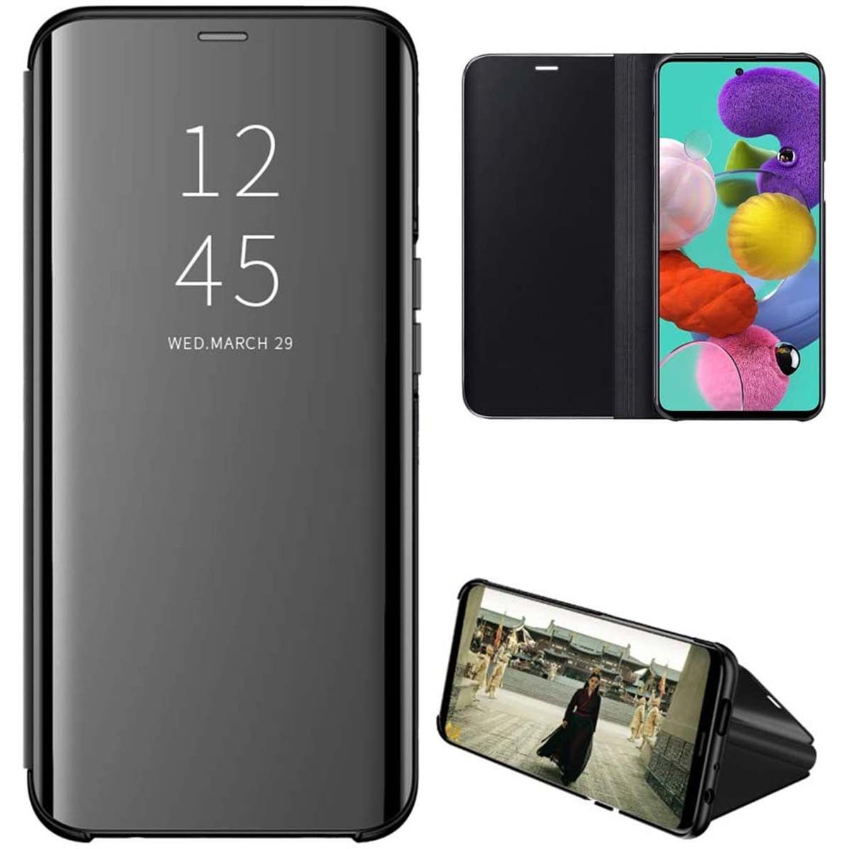 Funda Flip Cover Clear View para Samsung Galaxy A51 5G color Negra