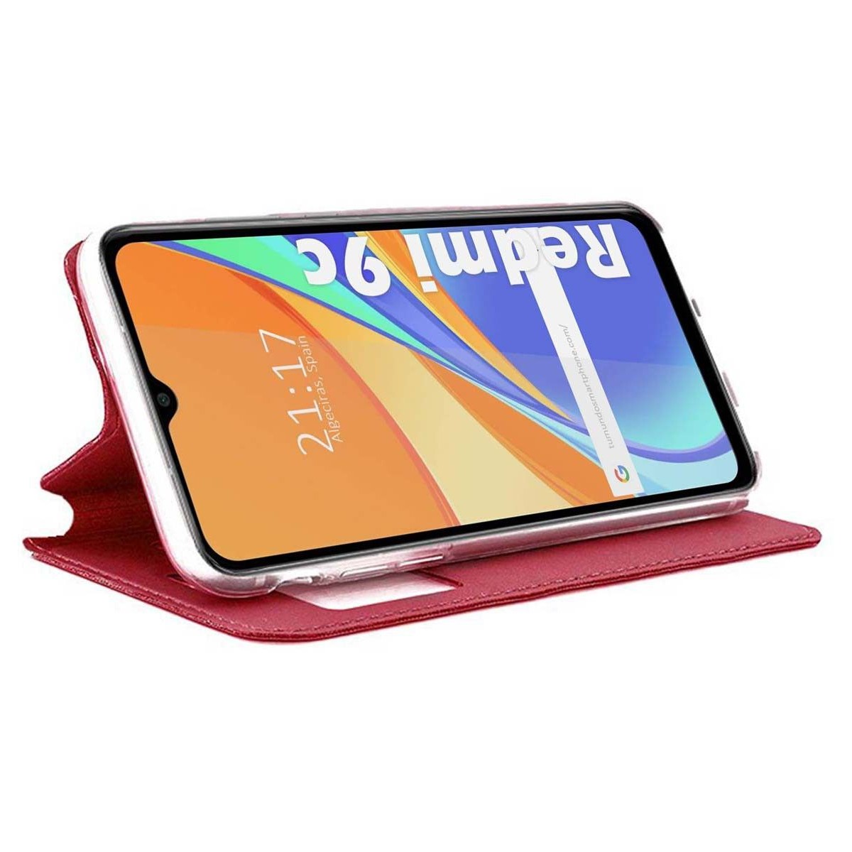 Funda Libro Soporte con Ventana para Xiaomi Redmi 9C color Roja