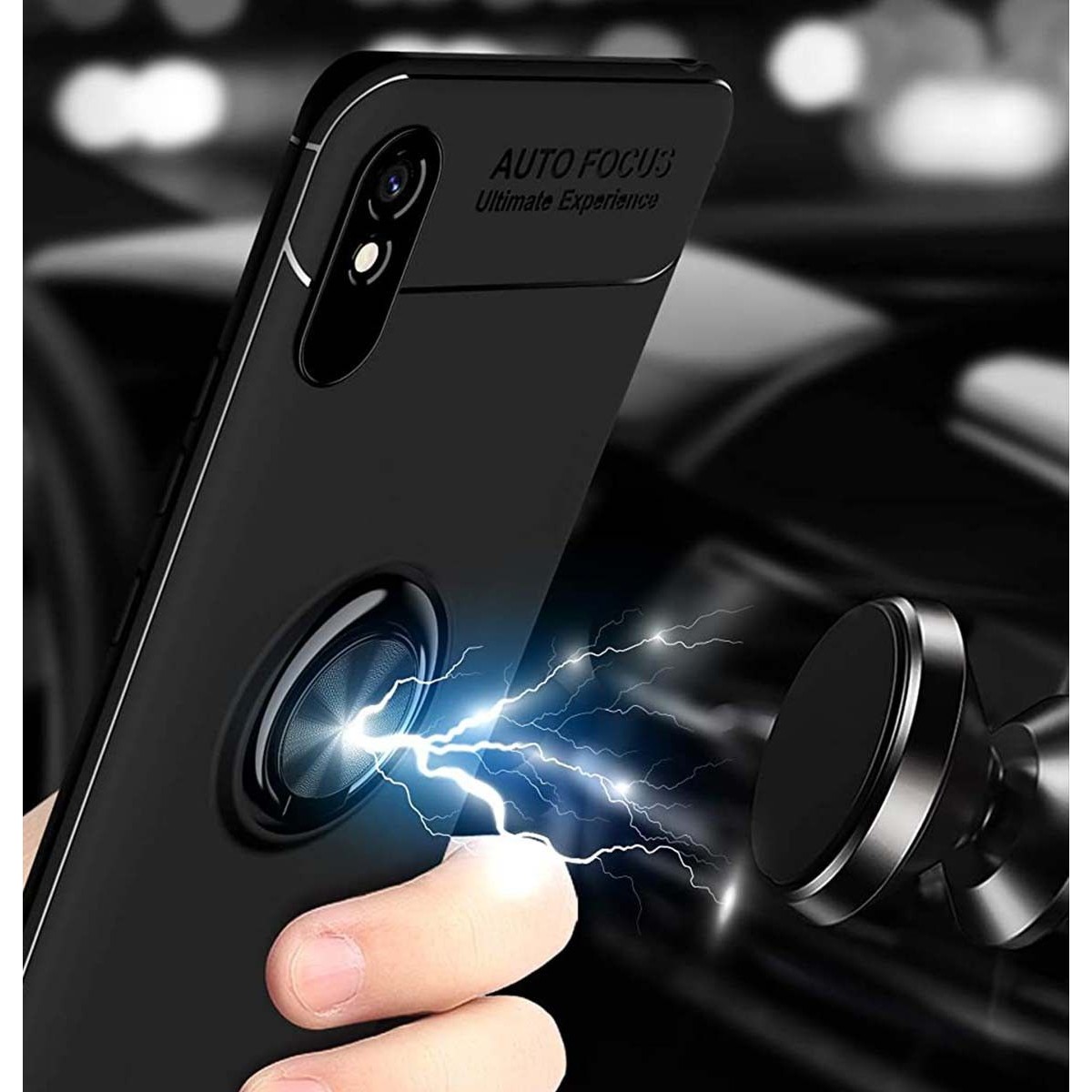 Funda Magnetica Soporte con Anillo Giratorio 360 para Xiaomi Redmi 9A / 9AT Negra