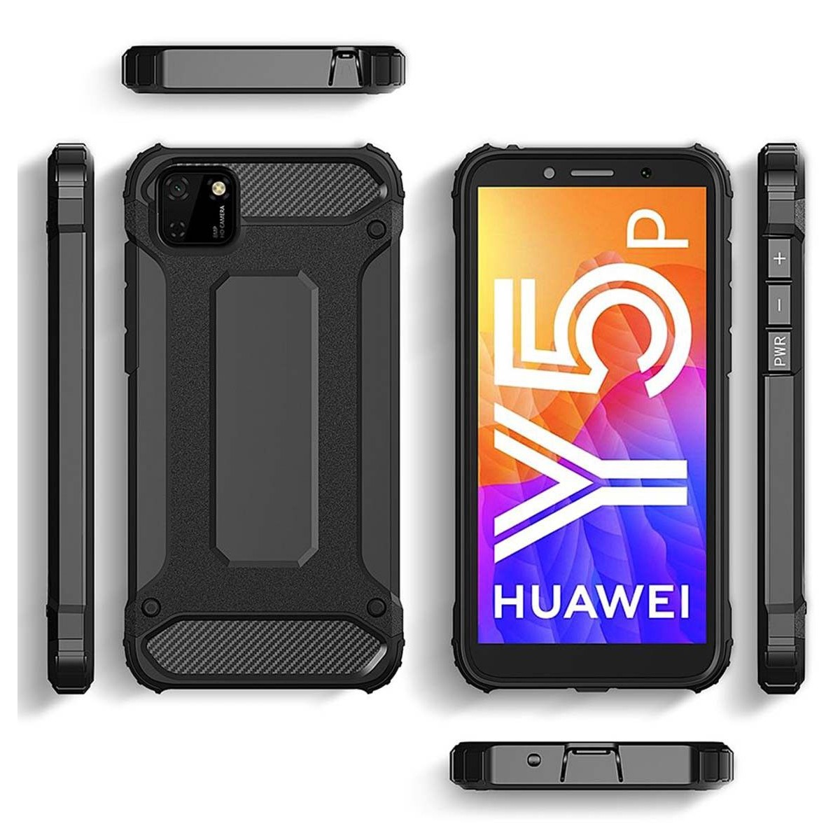 Funda Tipo Hybrid Tough Armor (Pc+Tpu) Negra para Huawei Y5p