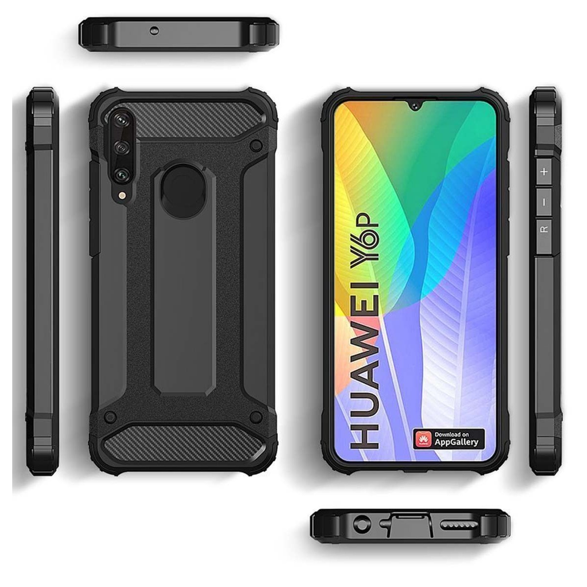 Funda Tipo Hybrid Tough Armor (Pc+Tpu) Negra para Huawei Y6p