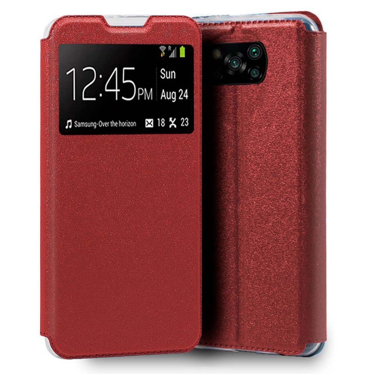 Funda Libro Soporte con Ventana para Xiaomi POCO X3 NFC / X3 PRO color Roja