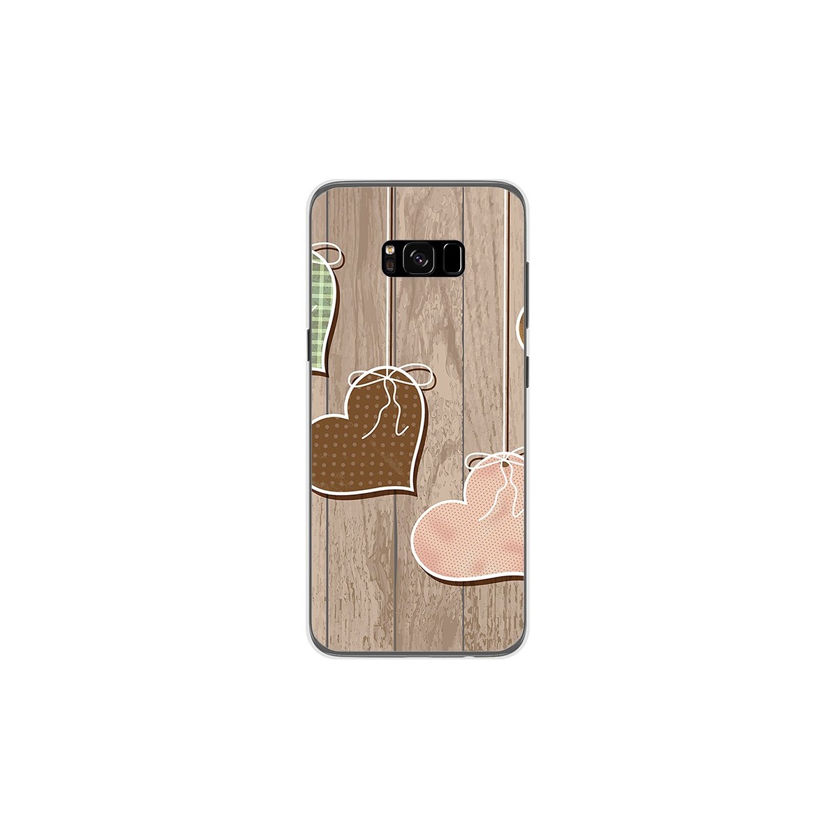Funda Gel Tpu para Samsung Galaxy S8 Plus Diseño Corazones Madera Dibujos