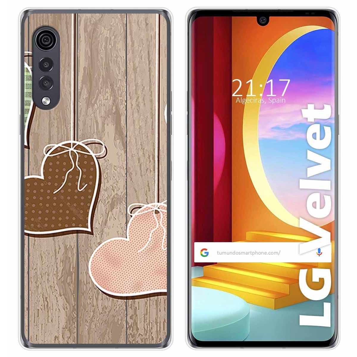 Funda Gel Tpu para LG Velvet 5G diseño Corazones Madera Dibujos