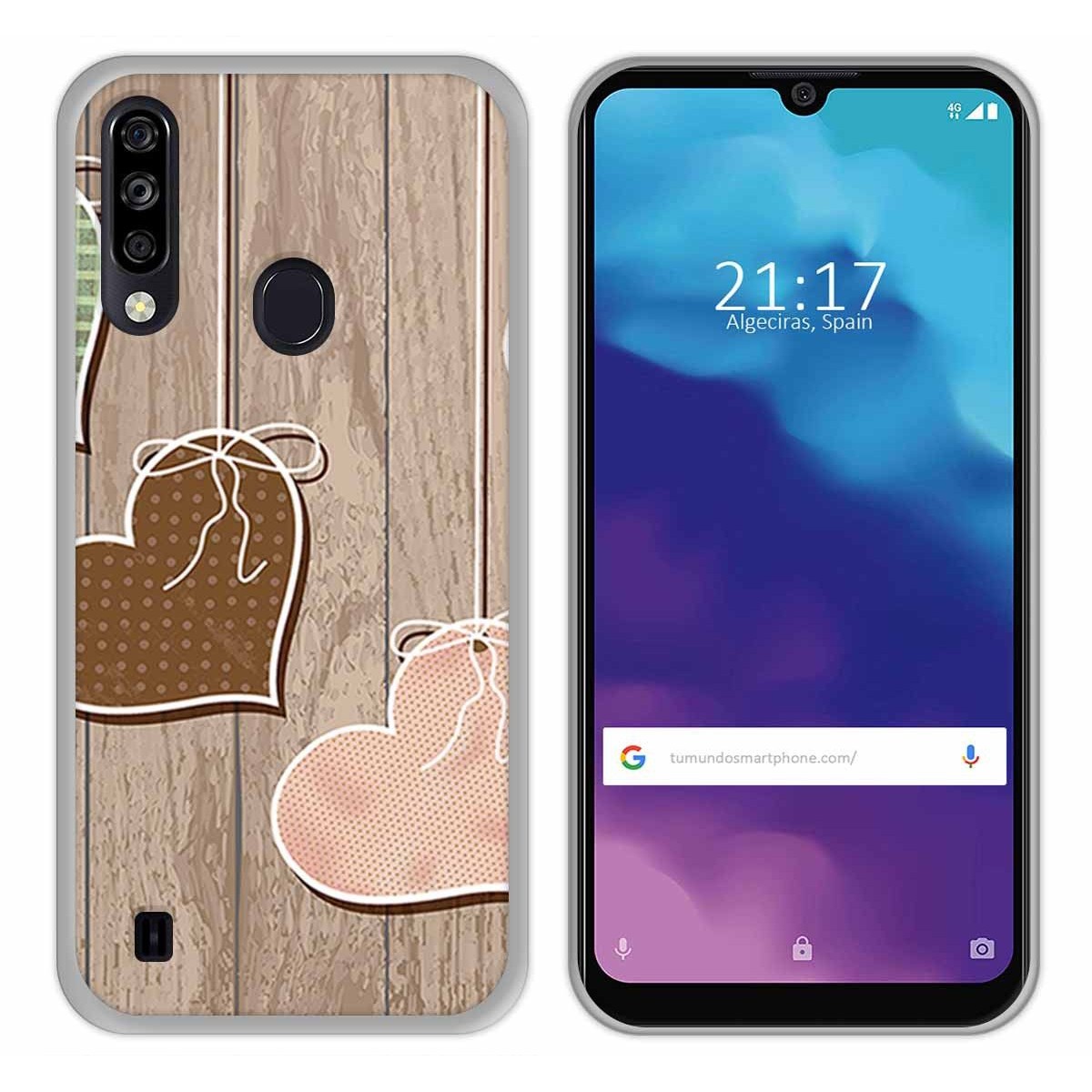 Funda Gel Tpu para ZTE Blade A7 2020 diseño Corazones Madera Dibujos