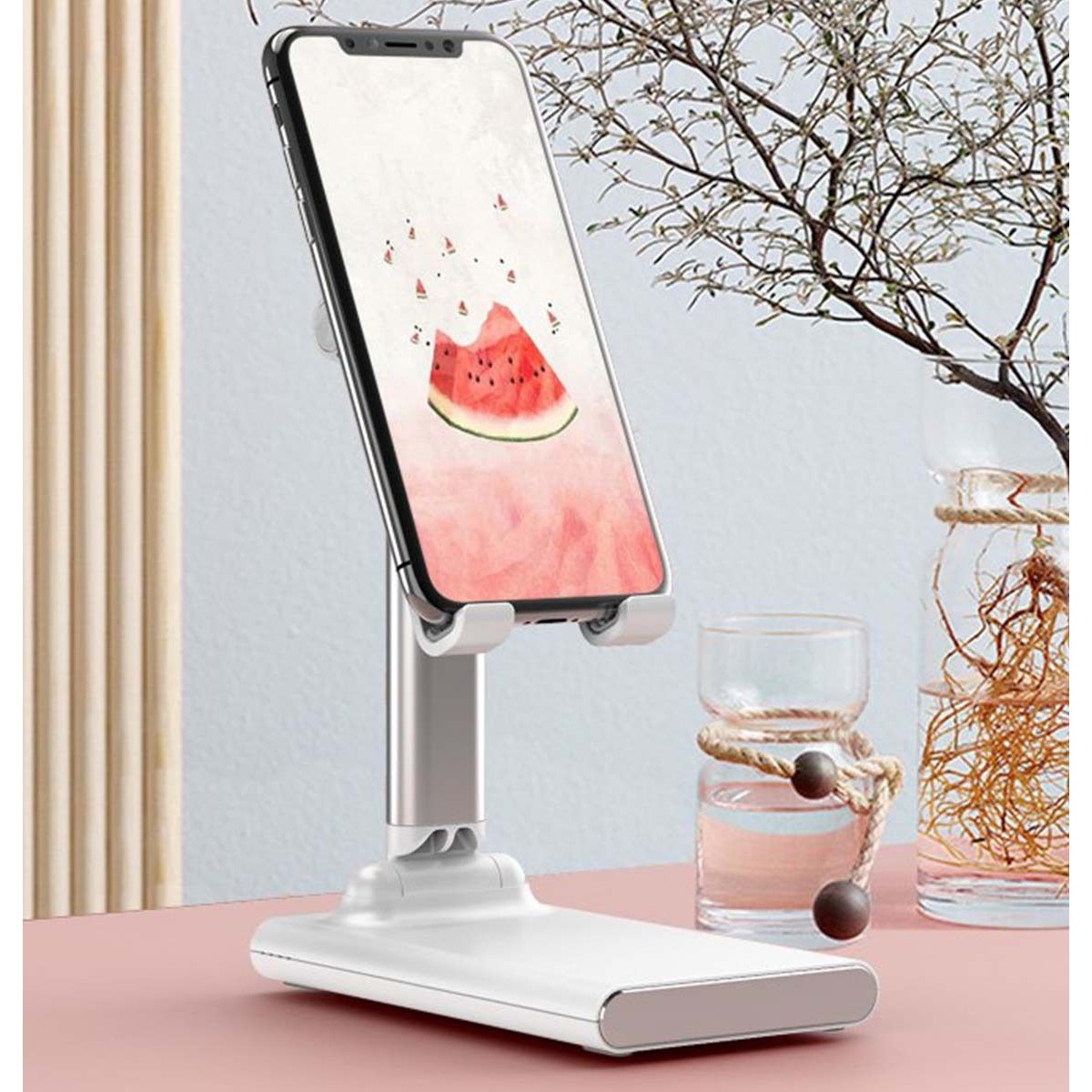 Soporte Plegable Telescópico de Escritorio para Smartphone y Tablet color Rosa