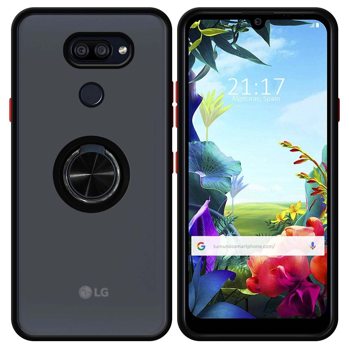 Funda Mate con Borde Negro y Anillo Giratorio 360 para Lg K40S