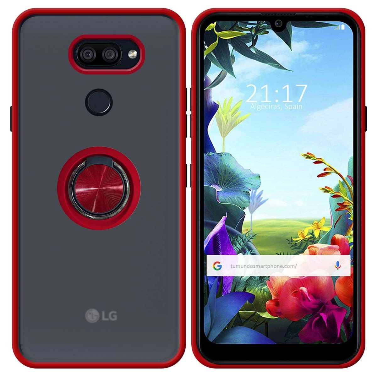 Funda Mate con Borde Rojo y Anillo Giratorio 360 para Lg K40S